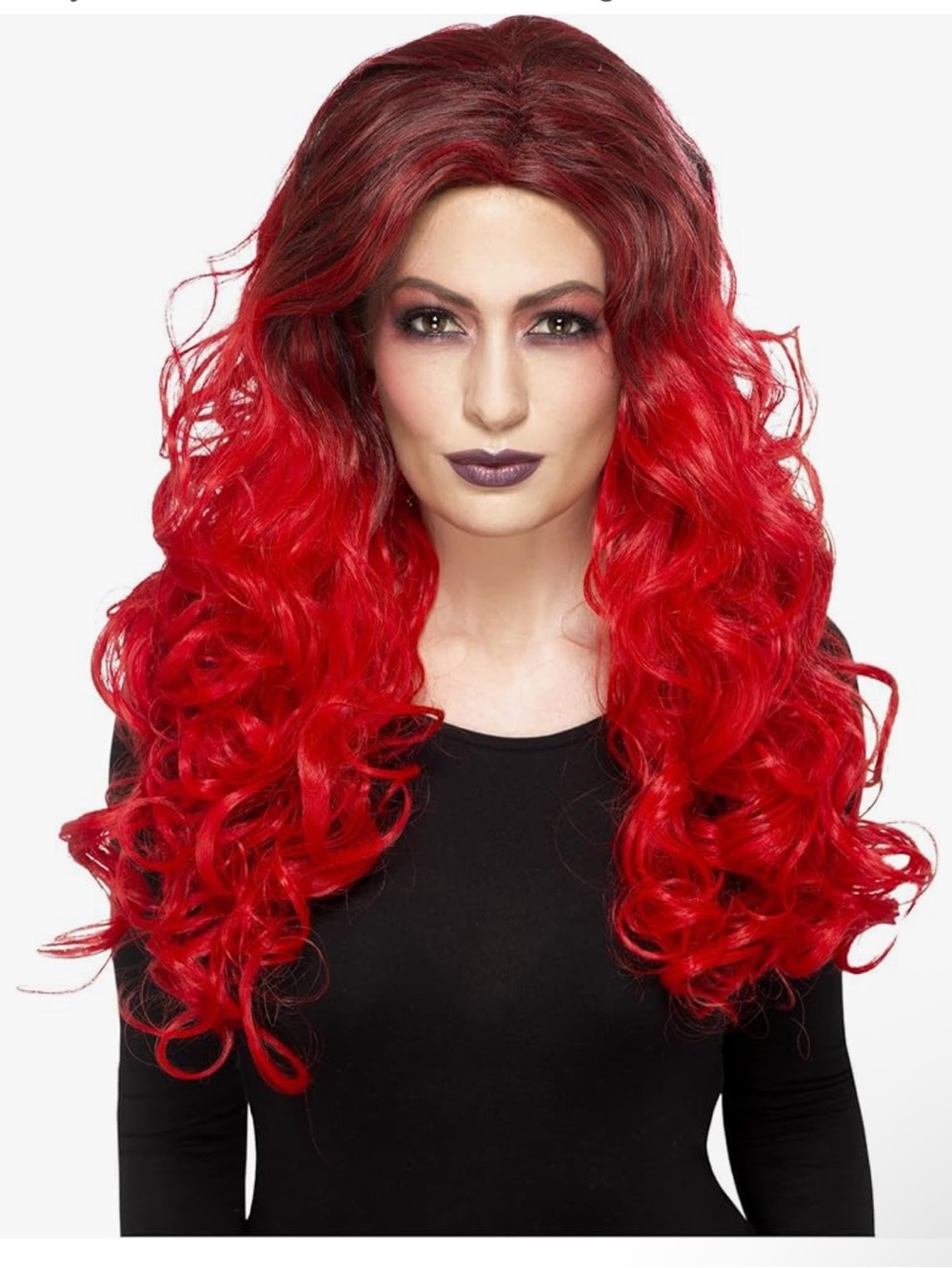 Smiffys Burgundy to Bright Red Ombre Long Curly Wig